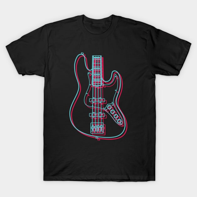 3D J-Style Bass Guitar Body Outline T-Shirt by nightsworthy
